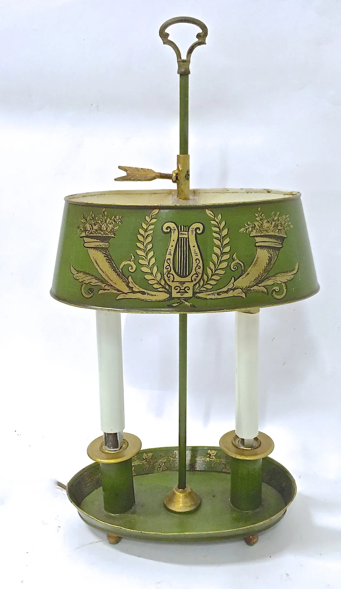 Antique French Tole Bouillette Lamp - Vermilion Designs - Green