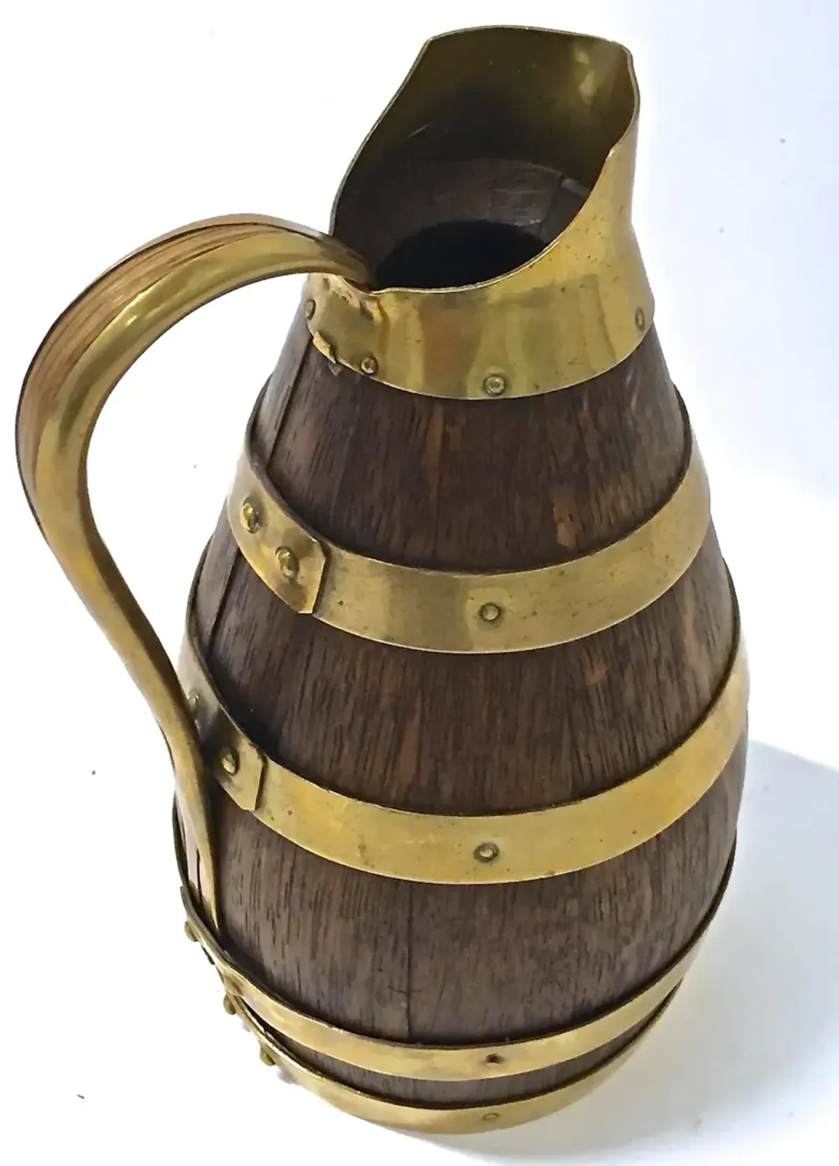 French Oak & Brass Miniature Wine Jug - Vermilion Designs - Brown