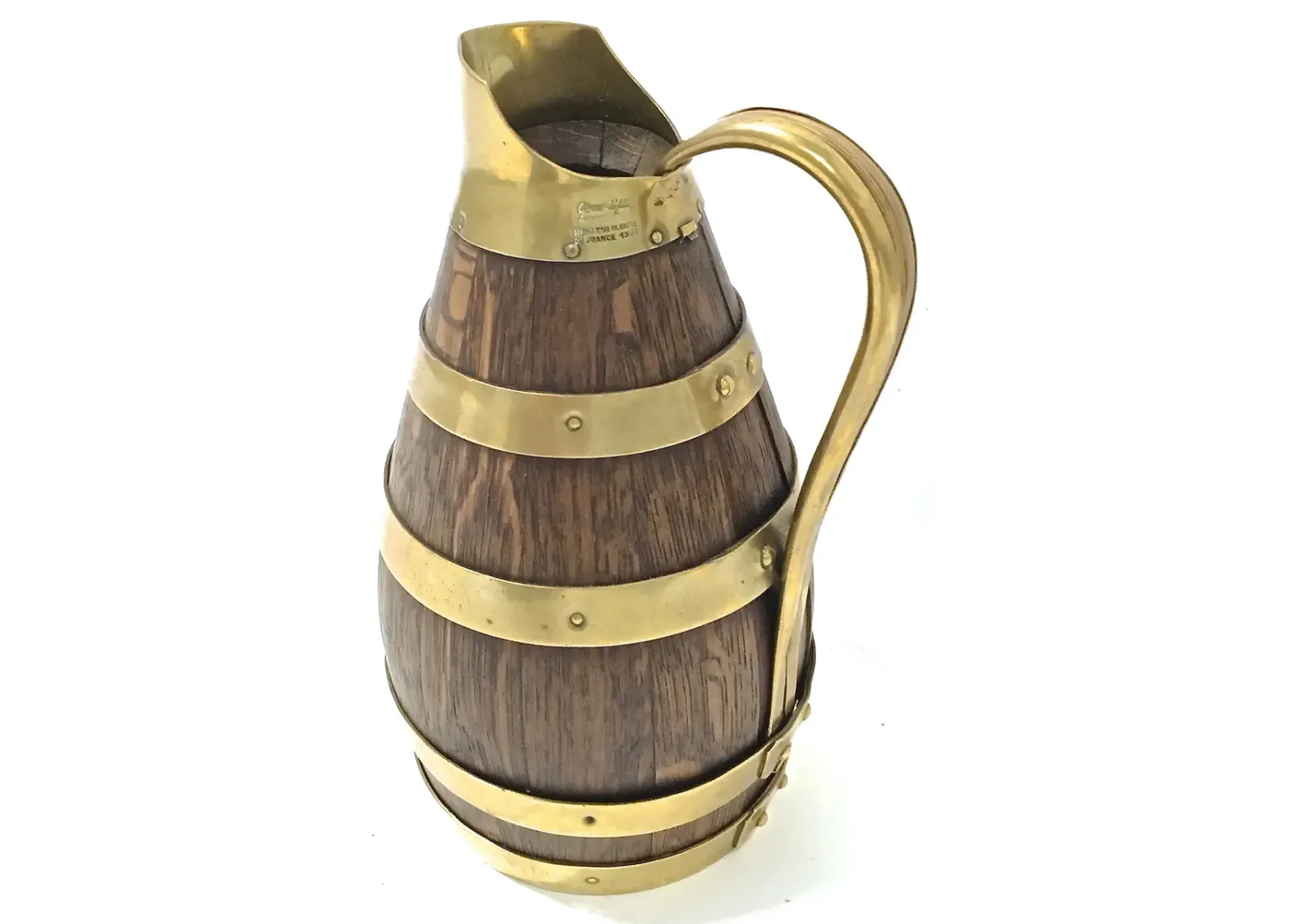 French Oak & Brass Miniature Wine Jug - Vermilion Designs - Brown