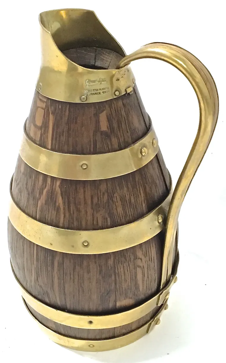 French Oak & Brass Miniature Wine Jug - Vermilion Designs - Brown