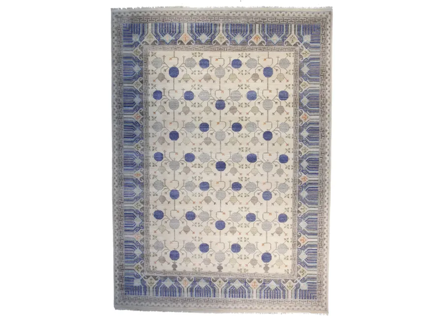 12" x 15" Khotan Rug - Ivory/Blue - F.J. Kashanian - Blue