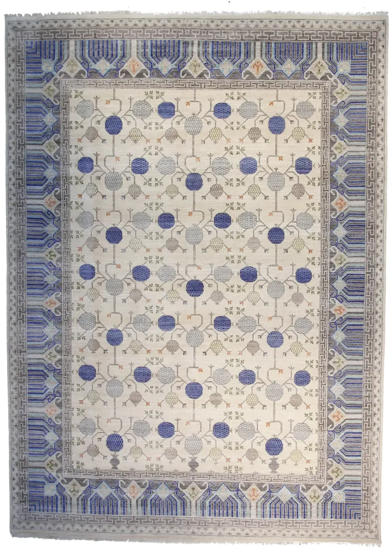 12" x 15" Khotan Rug - Ivory/Blue - F.J. Kashanian - Blue