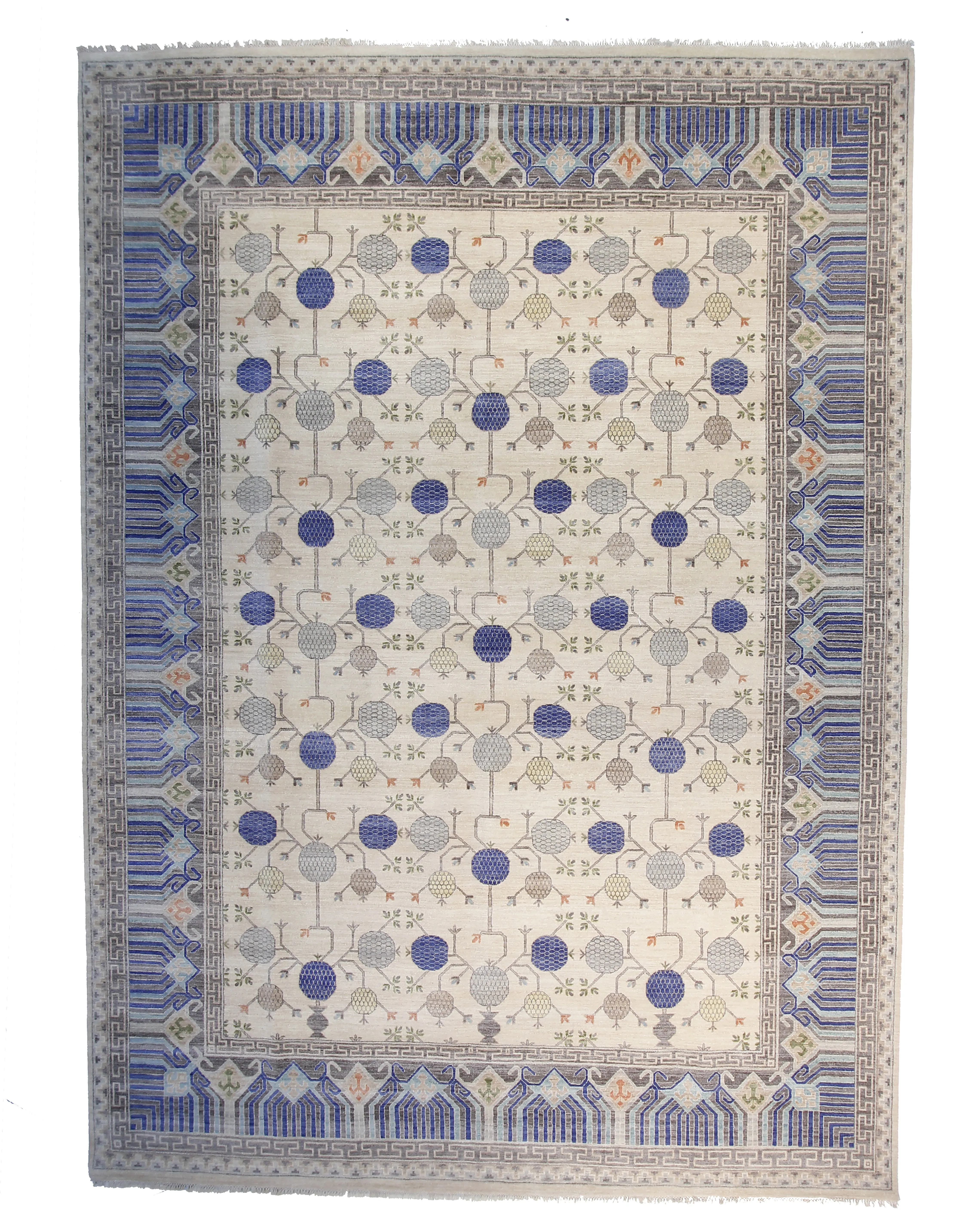 12" x 15" Khotan Rug - Ivory/Blue - F.J. Kashanian - Blue