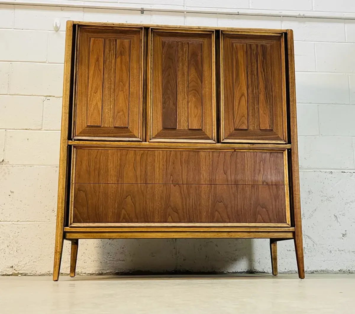 1960s Walnut Wood Highboy Dresser - 2-b-Modern - Brown