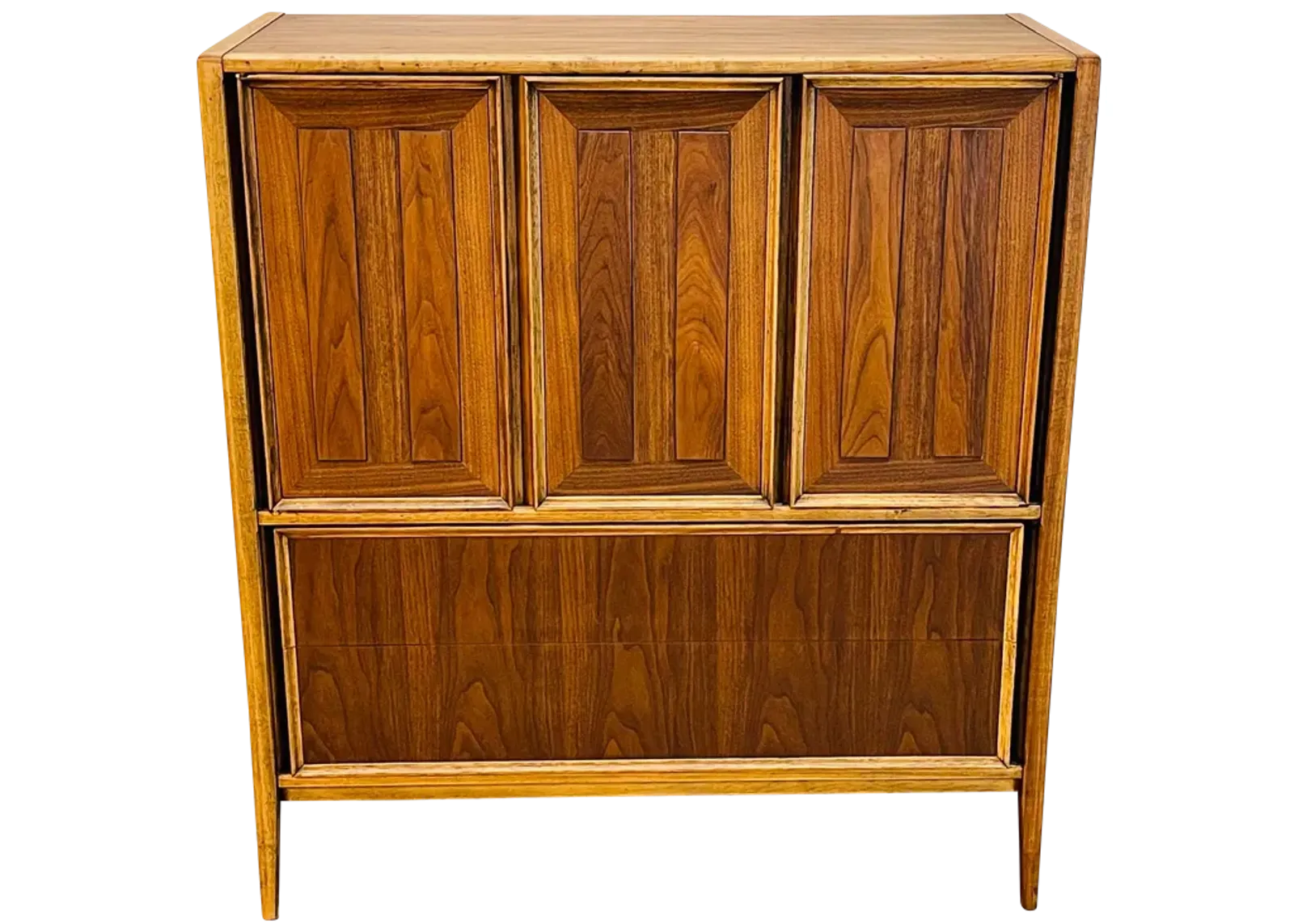 1960s Walnut Wood Highboy Dresser - 2-b-Modern - Brown