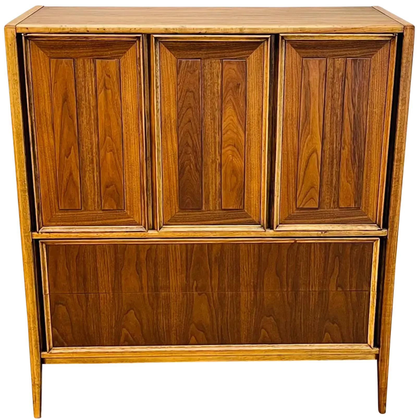 1960s Walnut Wood Highboy Dresser - 2-b-Modern - Brown