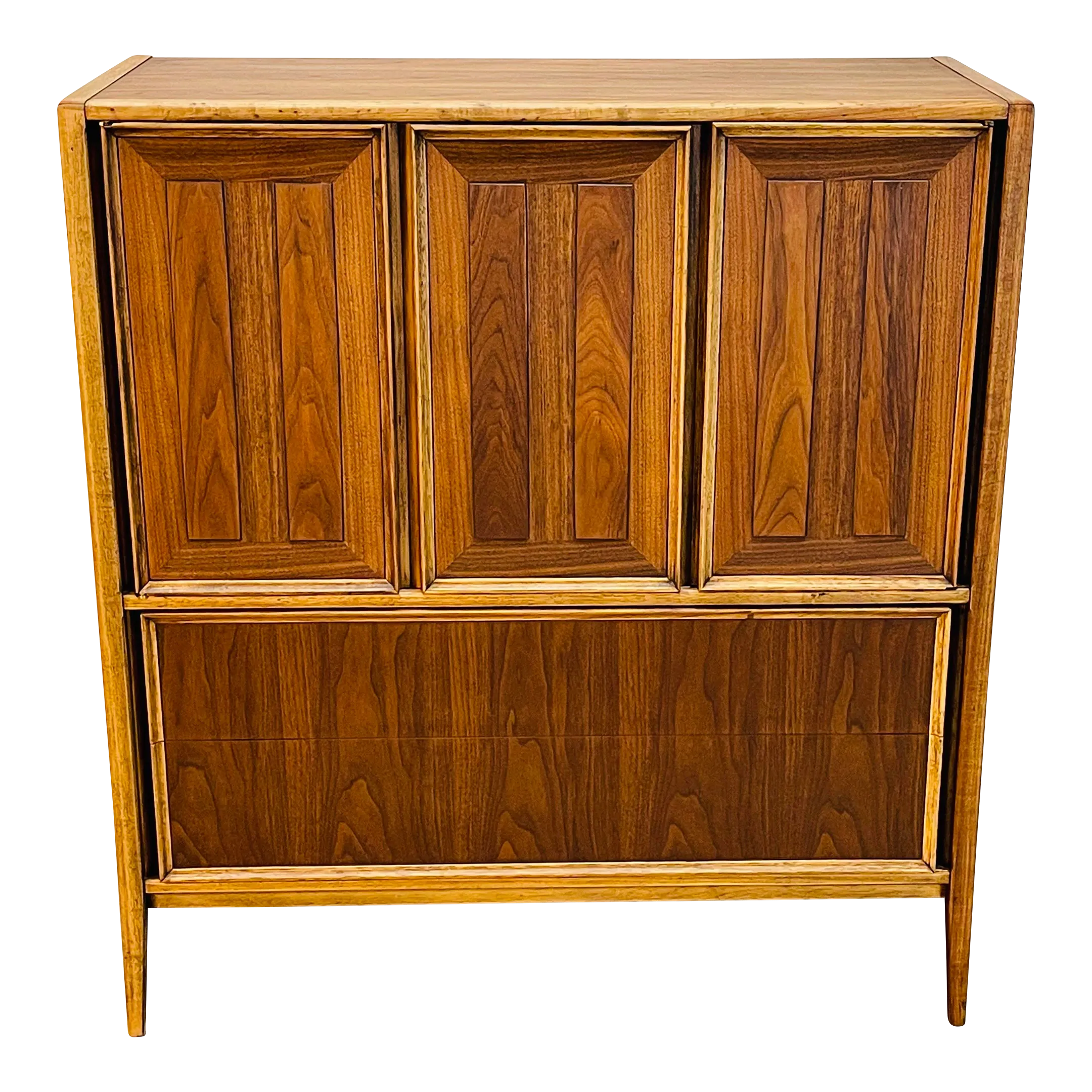 1960s Walnut Wood Highboy Dresser - 2-b-Modern - Brown