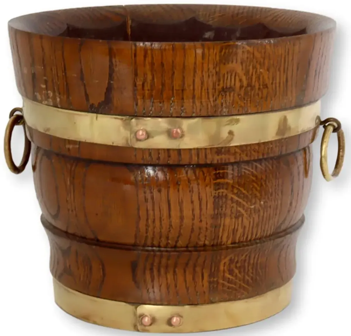 English Banded Oak Bucket/Planter - Rose Victoria - Brown - 9" W x 7.75" H