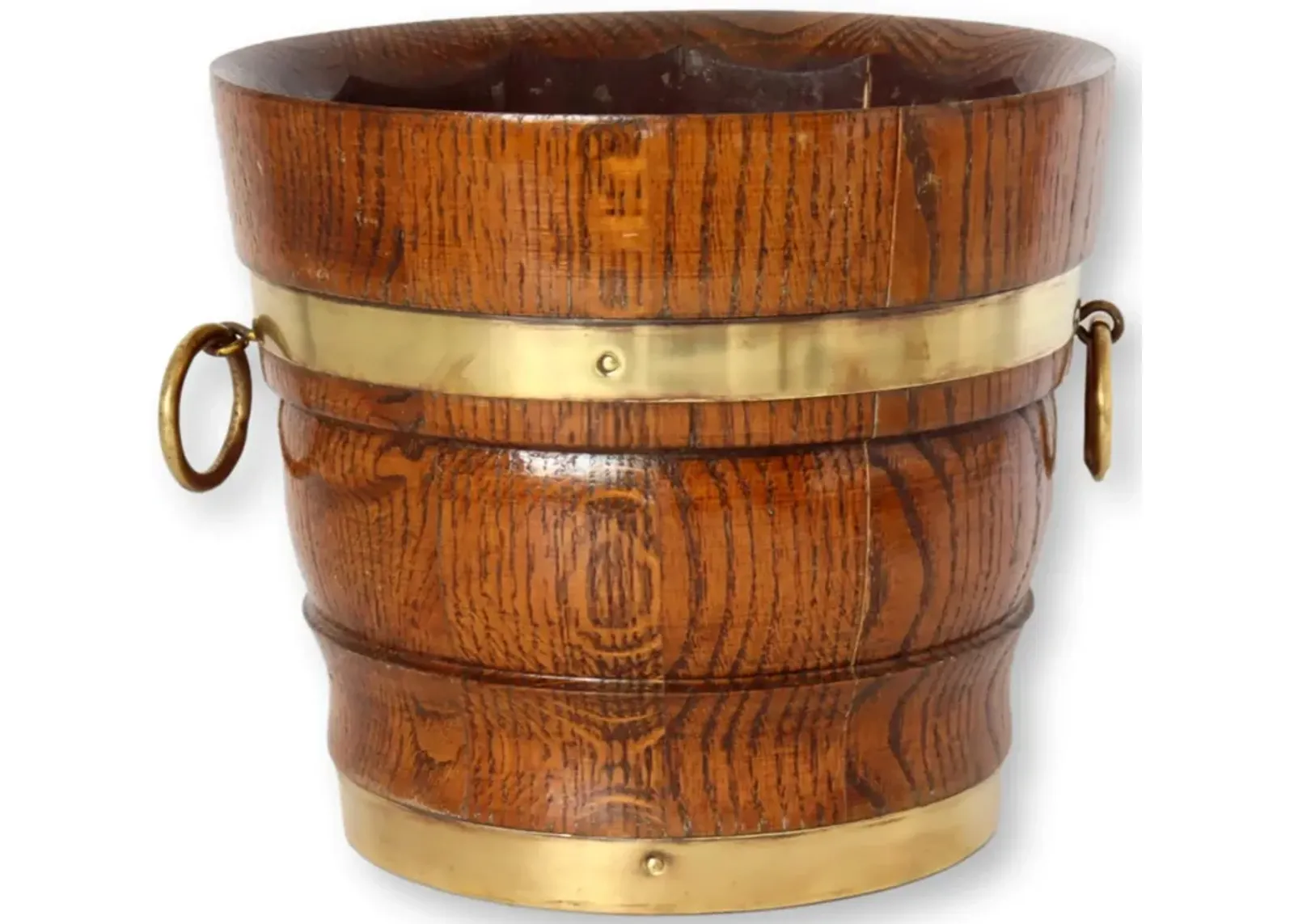 English Banded Oak Bucket/Planter - Rose Victoria - Brown - 9" W x 7.75" H