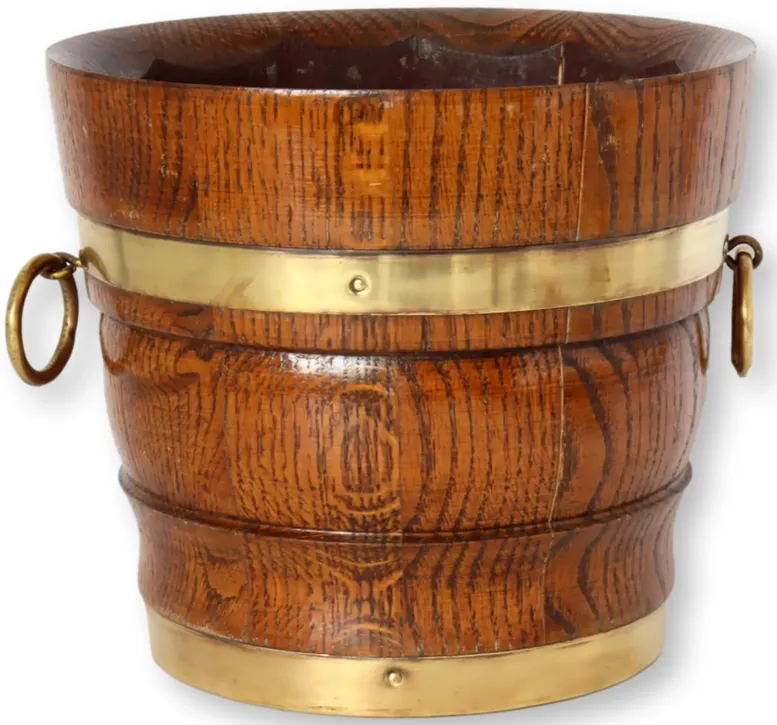 English Banded Oak Bucket/Planter - Rose Victoria - Brown - 9" W x 7.75" H