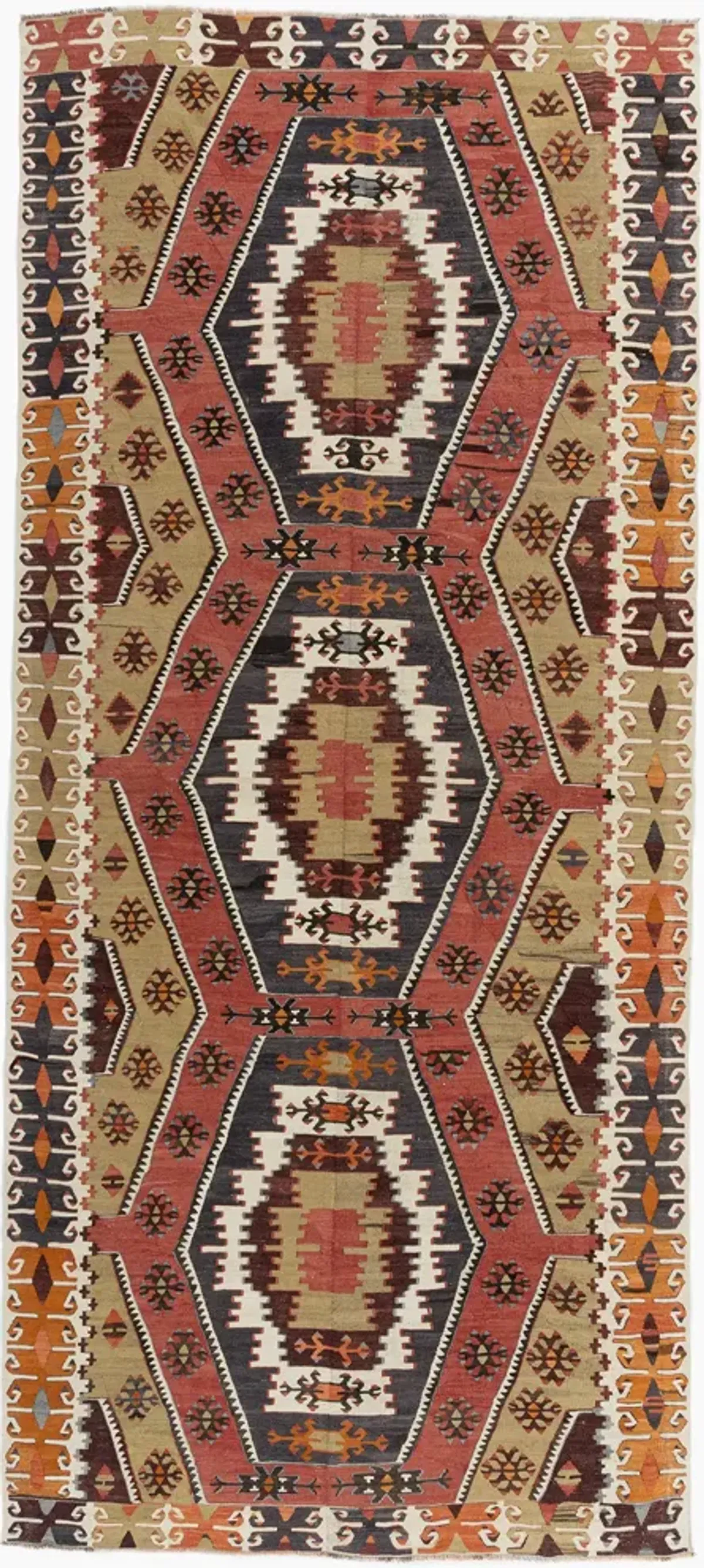 Turkish Kilim Rug 4'11 X 11'9 - Red - Red