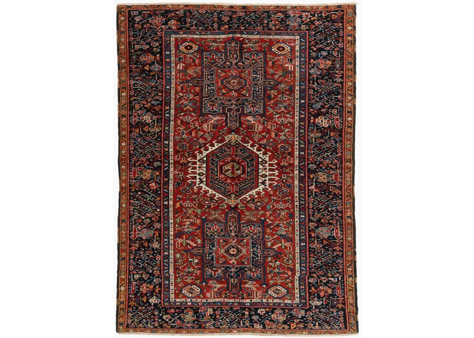 Persian Karaja Area Rug 4'7 X 6'3 - Red - Red