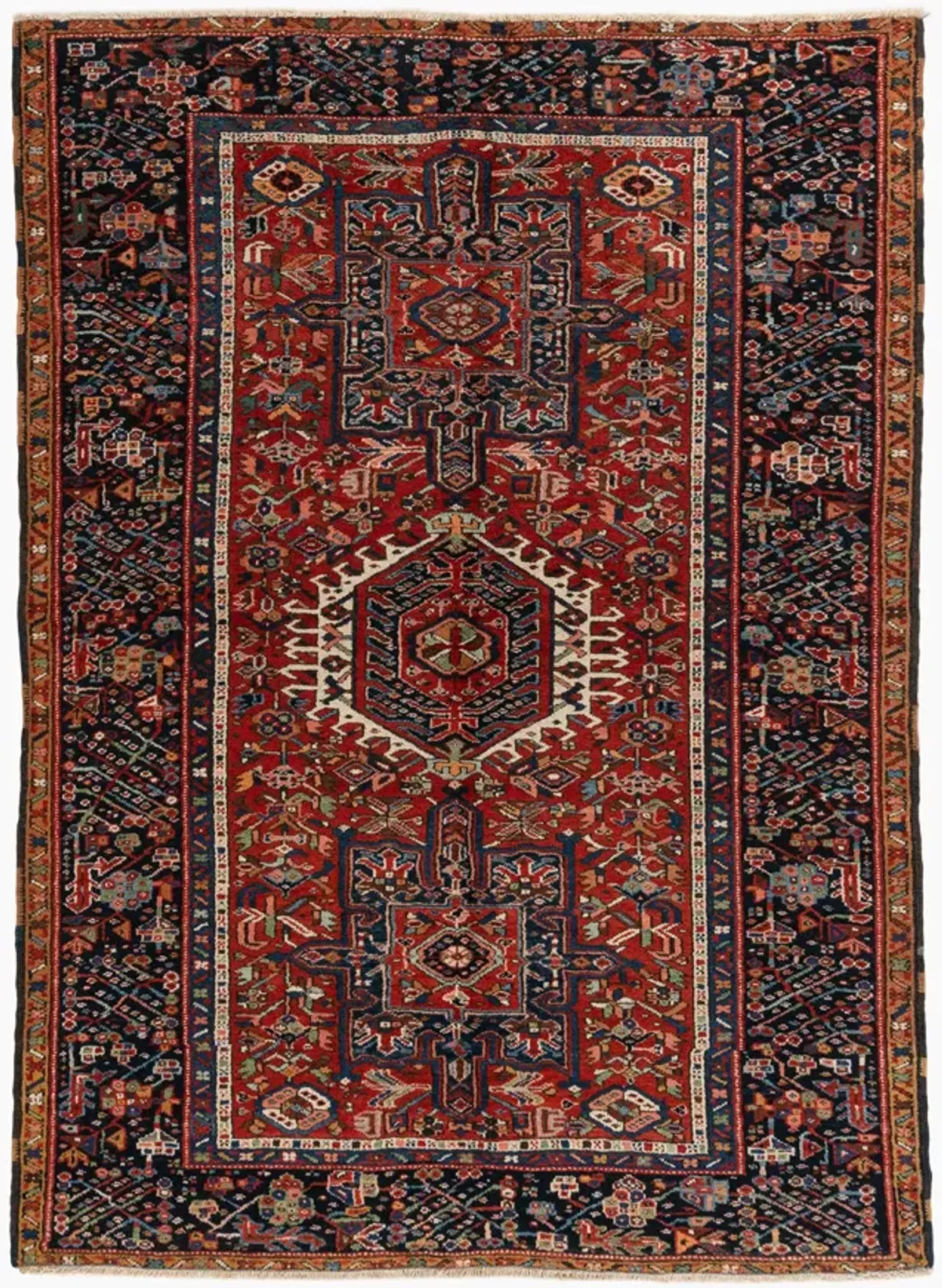 Persian Karaja Area Rug 4'7 X 6'3 - Red - Red