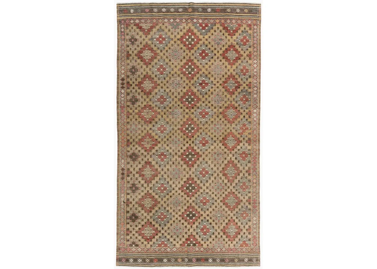 Turkish Jajim Flatweave Area Rug 5'2x9'7 - Red - Red