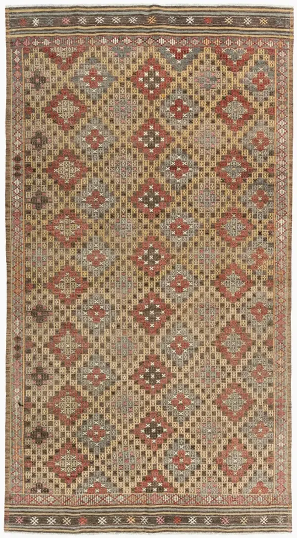 Turkish Jajim Flatweave Area Rug 5'2x9'7 - Red - Red