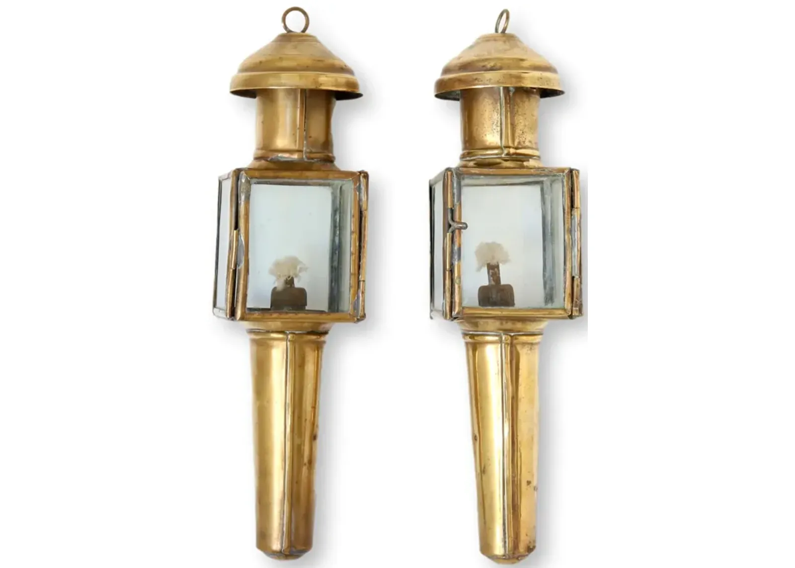 Antique English Caroling Lanterns - Set of 2 - New England Mercantile - Gold