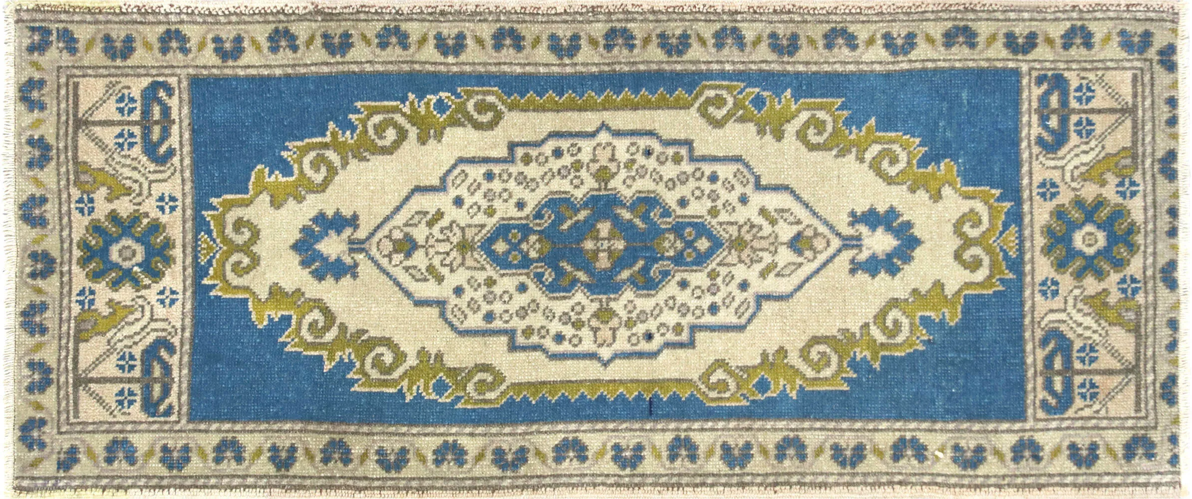 1960s Turkish Oushak Yastic - 1'9"x4' - Nalbandian - Blue