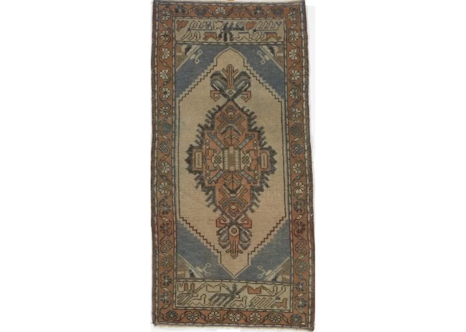 Turkish Brown Yastik Rug - 1'6 X 3' - Blue - Blue