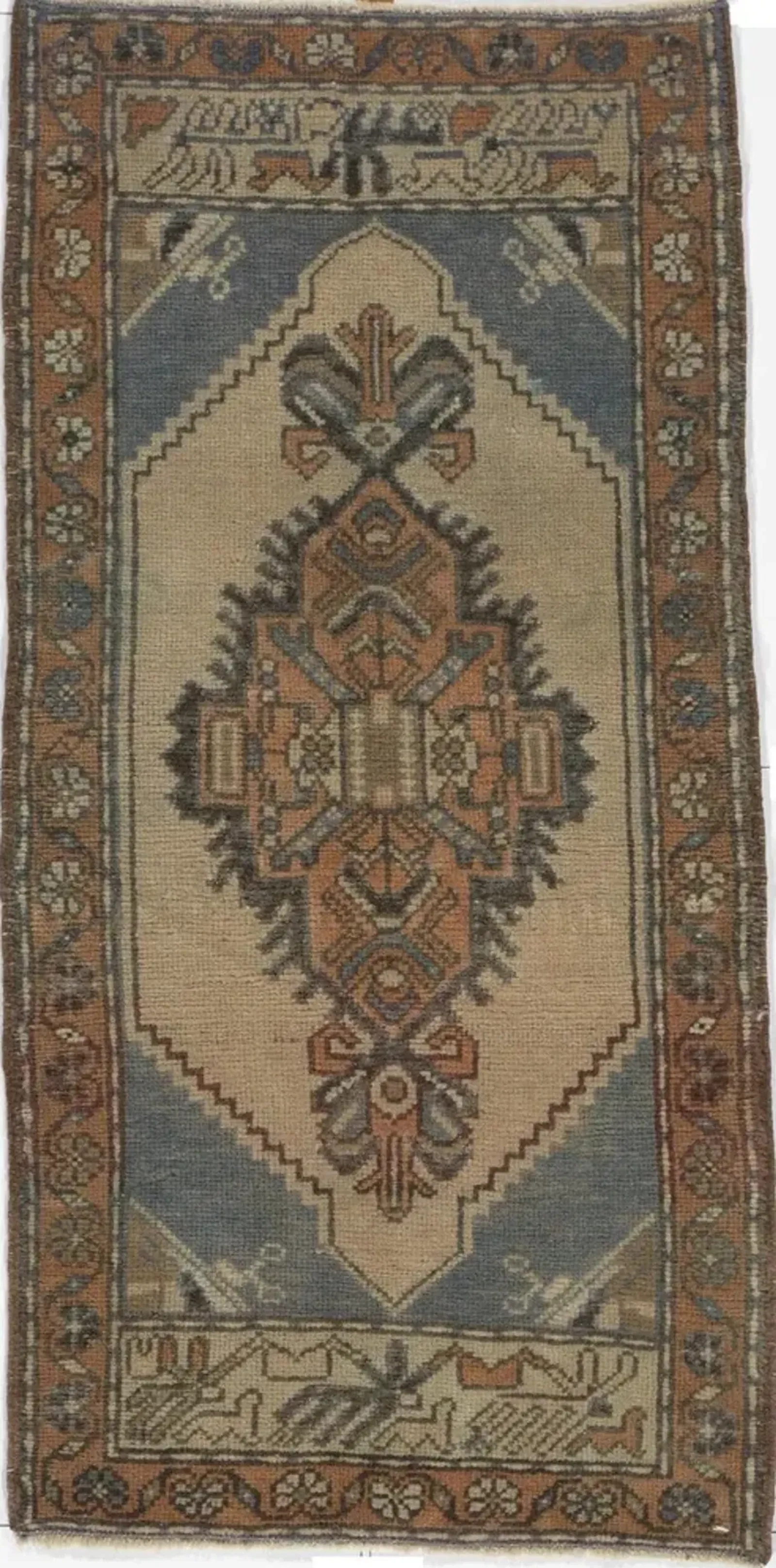 Turkish Brown Yastik Rug - 1'6 X 3' - Blue - Blue