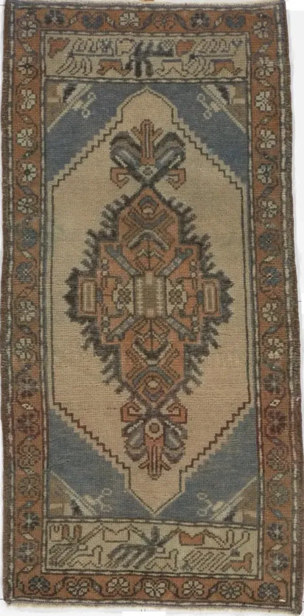 Turkish Brown Yastik Rug - 1'6 X 3' - Blue - Blue