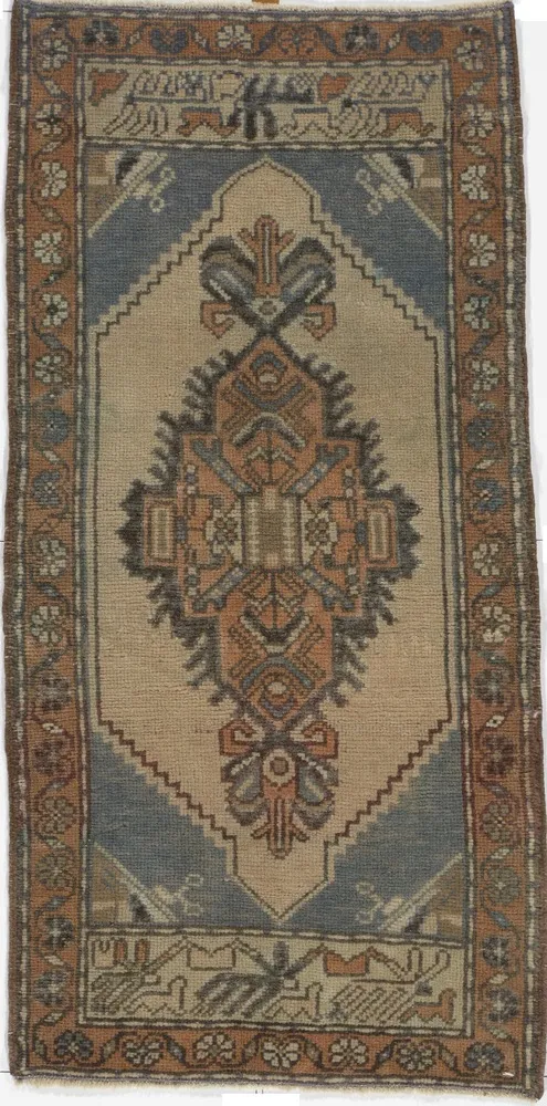 Turkish Brown Yastik Rug - 1'6 X 3' - Blue - Blue