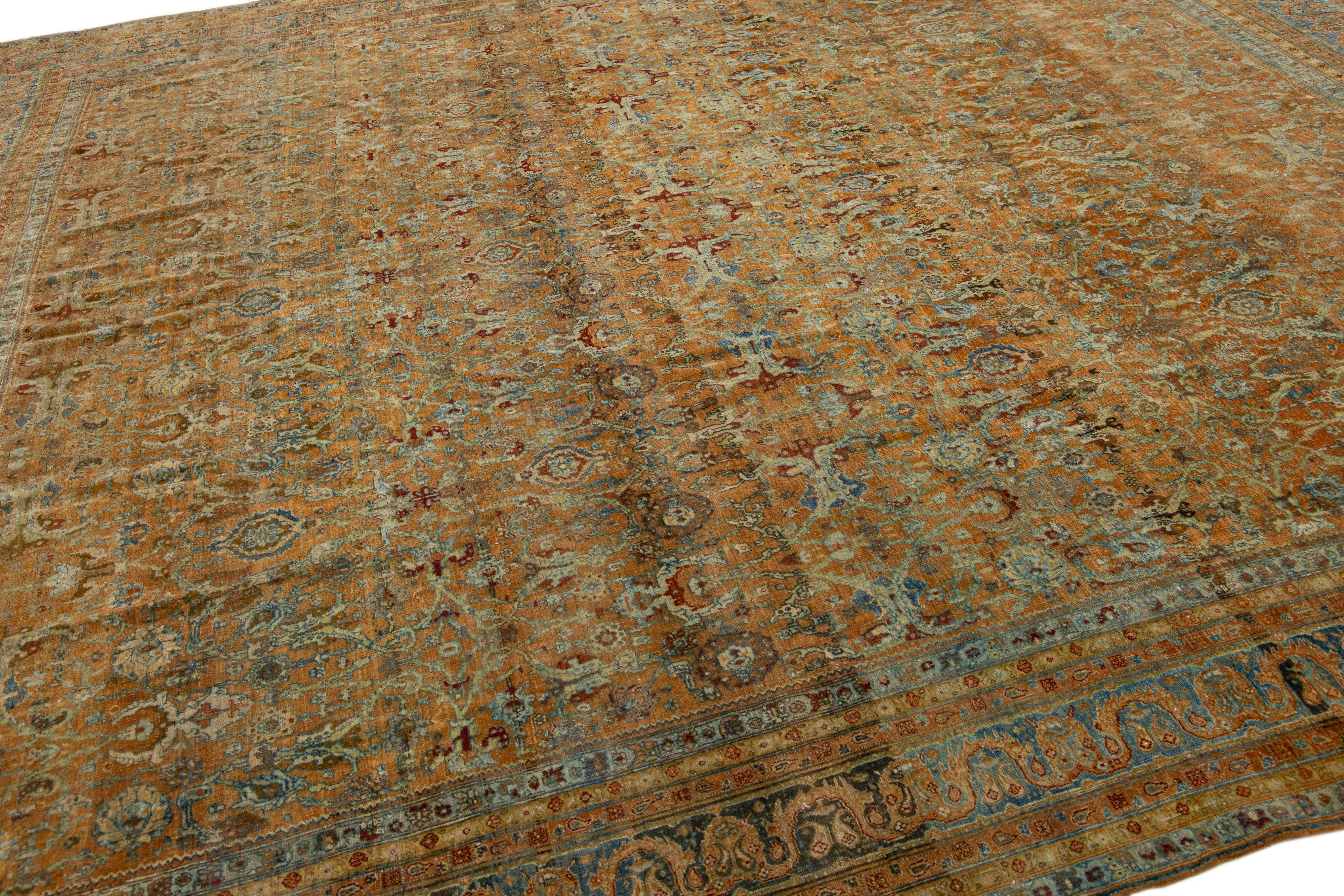 Antique Persian Bidjar Rug 10'6" x 11'10 - Apadana - Green - Green