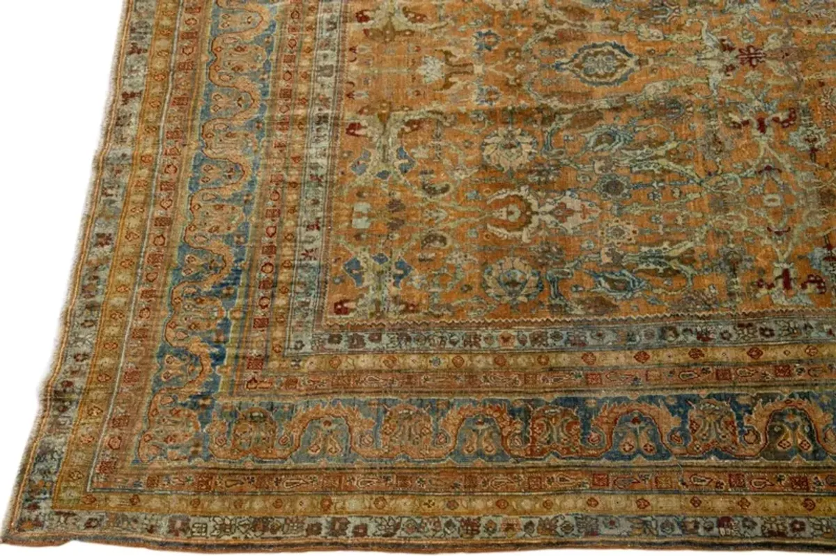 Antique Persian Bidjar Rug 10'6" x 11'10 - Apadana - Green - Green