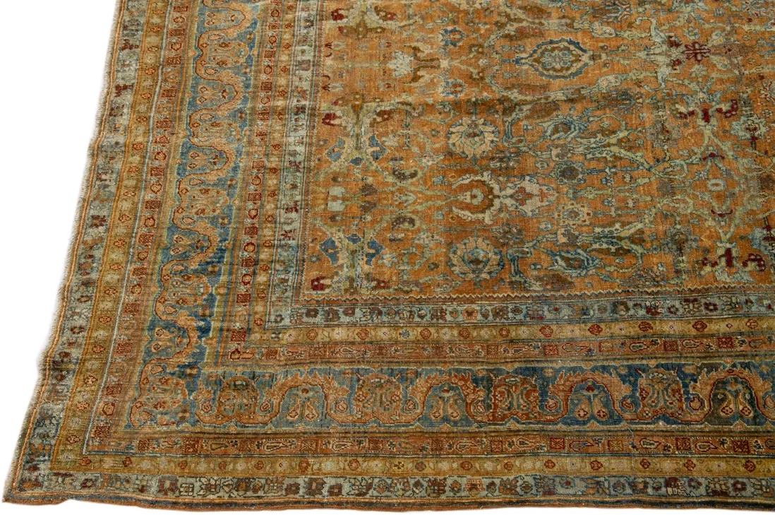 Antique Persian Bidjar Rug 10'6" x 11'10 - Apadana - Green - Green