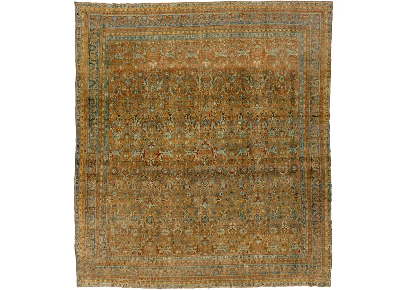 Antique Persian Bidjar Rug 10'6" x 11'10 - Apadana - Green - Green