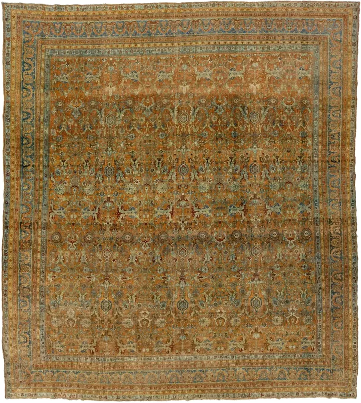 Antique Persian Bidjar Rug 10'6" x 11'10 - Apadana - Green - Green