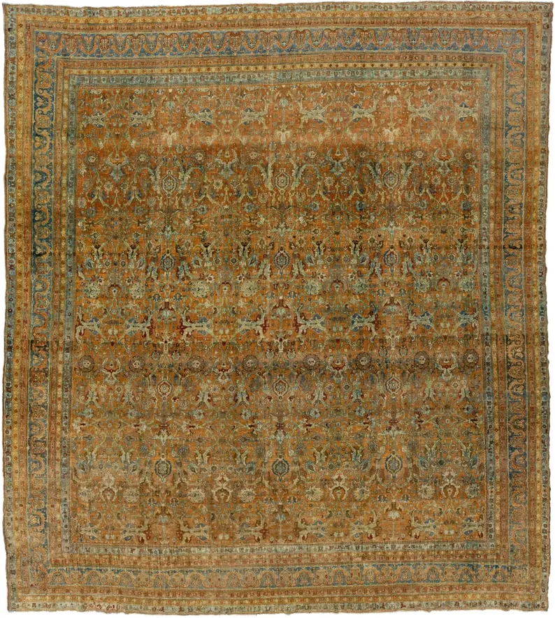 Antique Persian Bidjar Rug 10'6" x 11'10 - Apadana - Green - Green