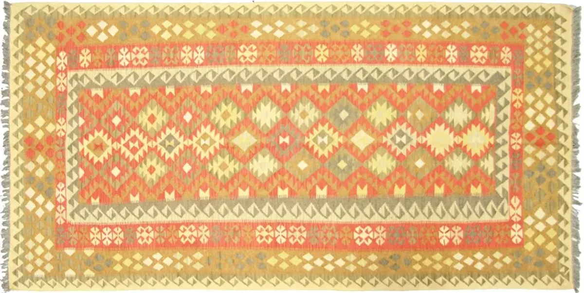 2010s Afghan Maimana Kilim - 4'6"x8'8" - Nalbandian - Orange