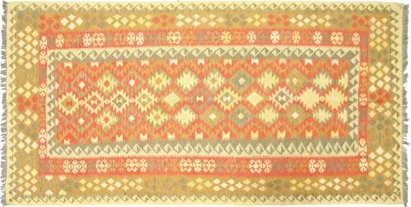 2010s Afghan Maimana Kilim - 4'6"x8'8" - Nalbandian - Orange