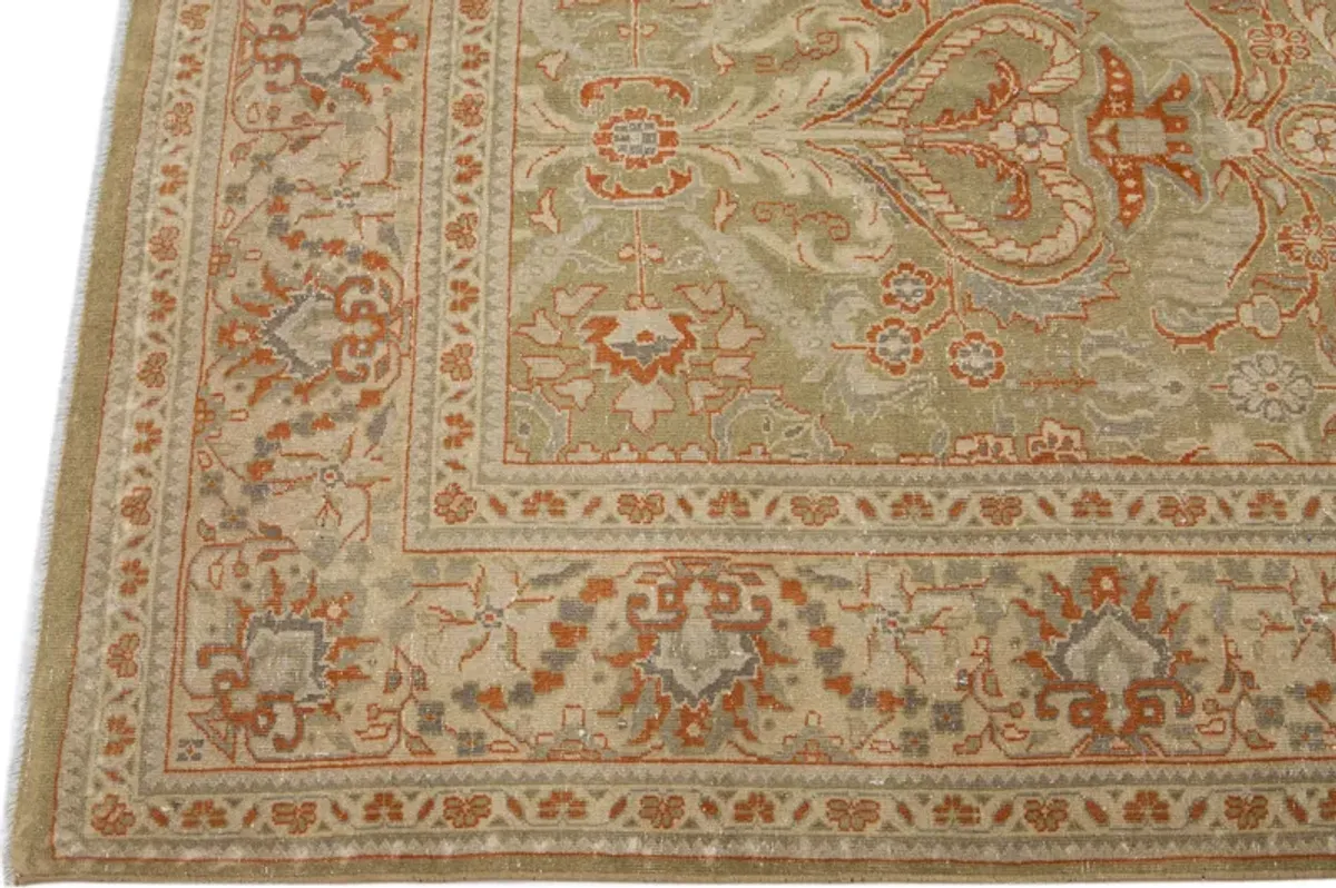 Antique Persian Mahal Rug - 7' x 7' - Apadana - Green - Green