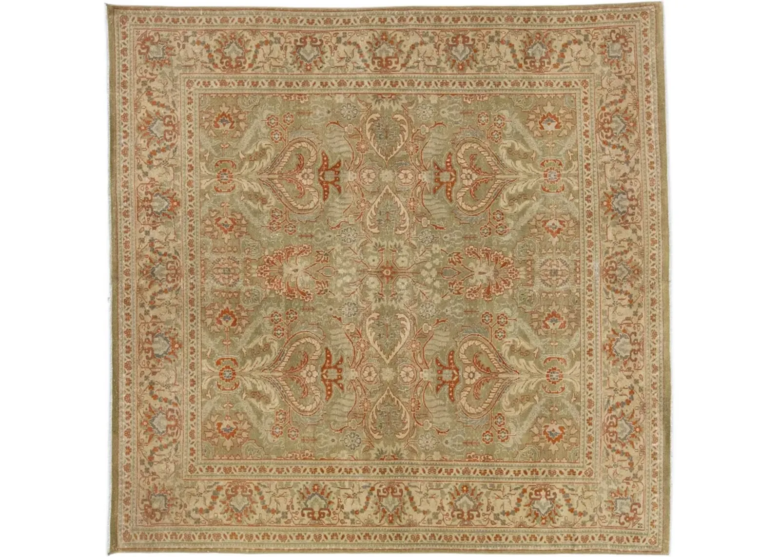 Antique Persian Mahal Rug - 7' x 7' - Apadana - Green - Green