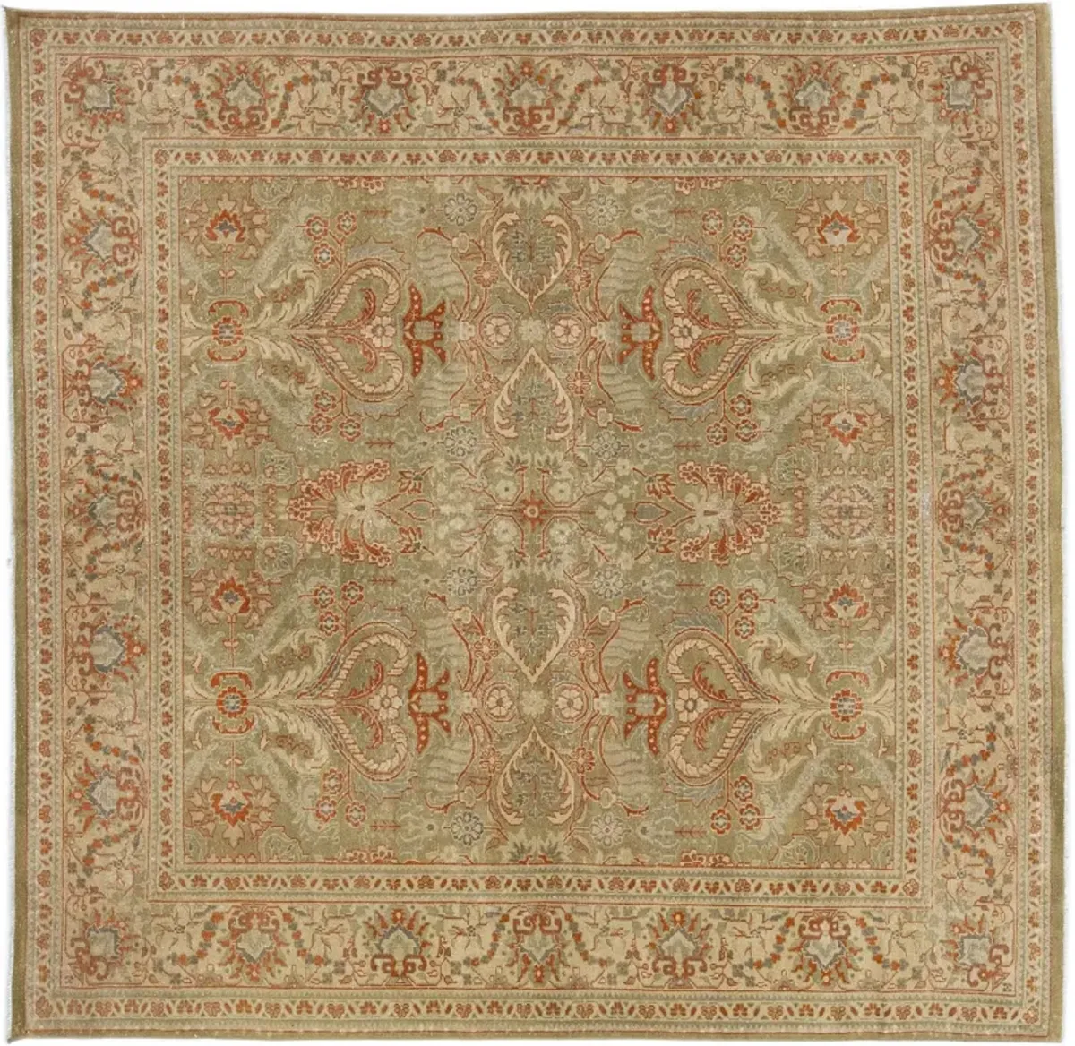 Antique Persian Mahal Rug - 7' x 7' - Apadana - Green - Green