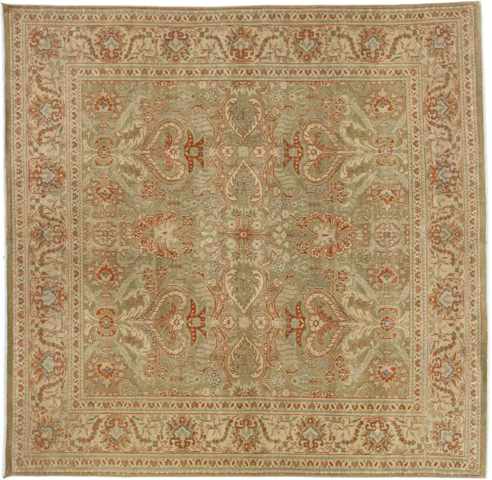 Antique Persian Mahal Rug - 7' x 7' - Apadana - Green - Green