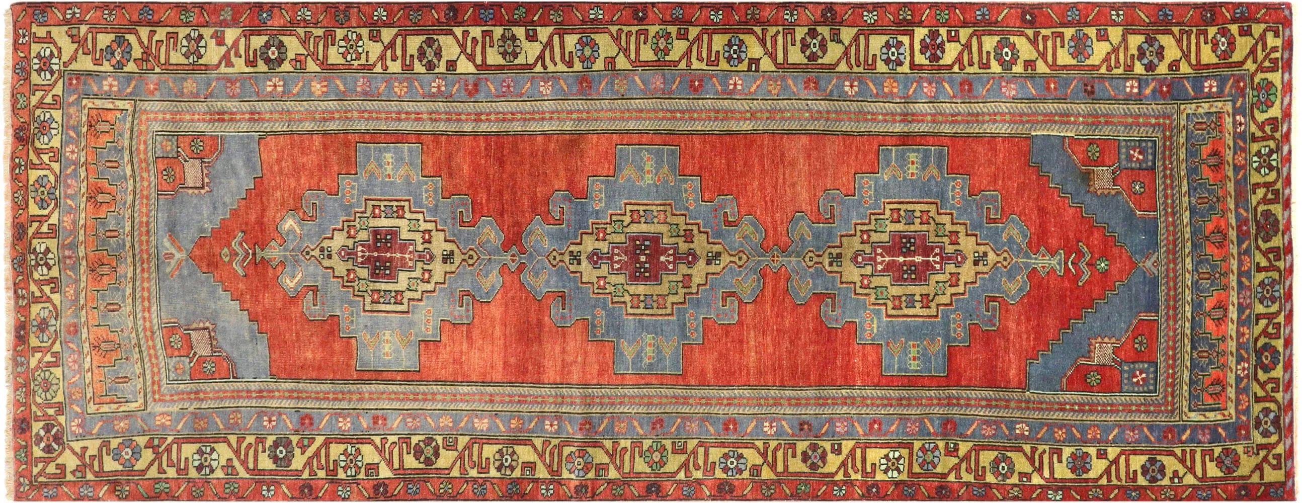 1960s Turkish Oushak Runner - 3'10"x10'1" - Nalbandian - Red