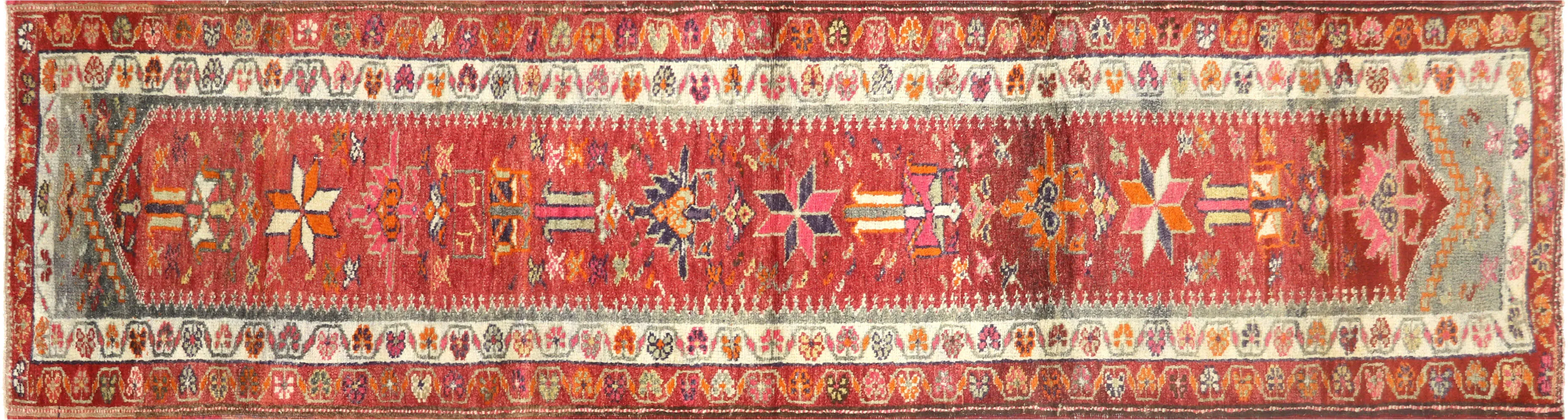 1960s Turkish Oushak Runner - 3'x11'1" - Nalbandian - Red