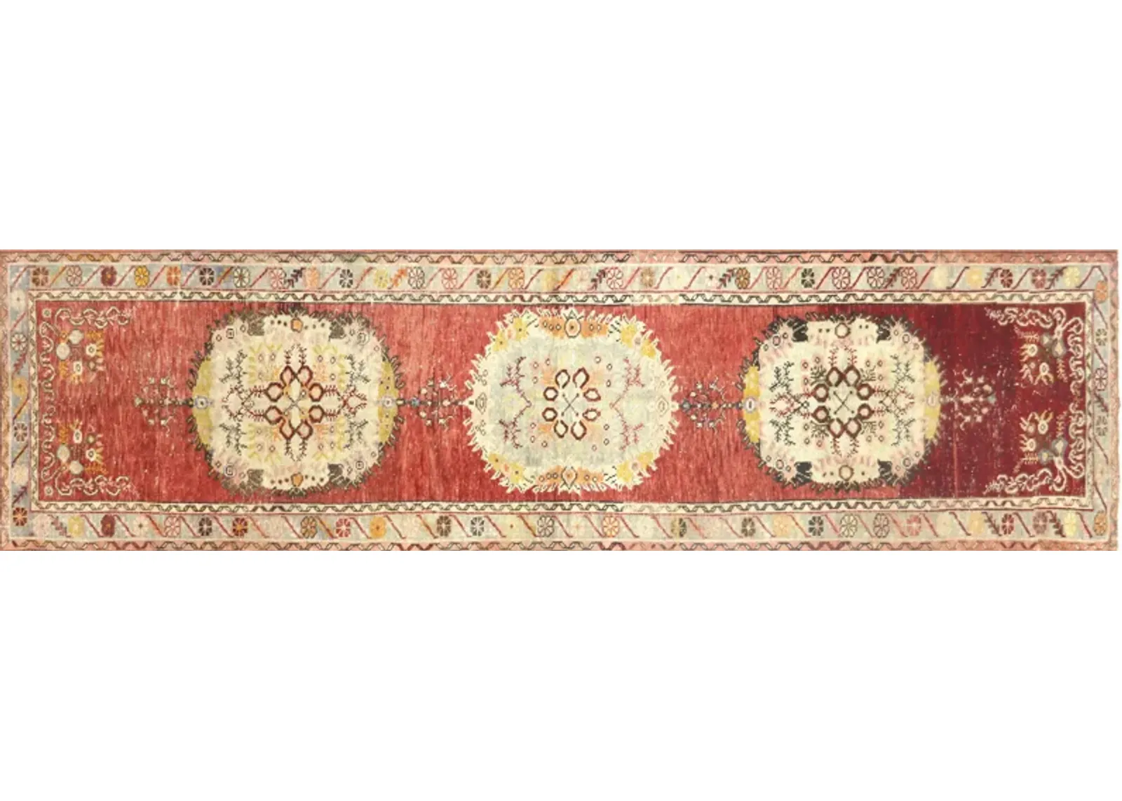 1960s Turkish Oushak Runner - 3'2"x11'6" - Nalbandian - Red