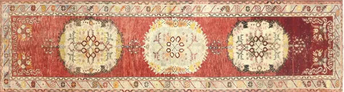 1960s Turkish Oushak Runner - 3'2"x11'6" - Nalbandian - Red