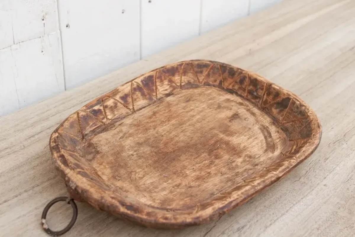 Oval Tribal Carved Wood Bowl - de-cor - Brown