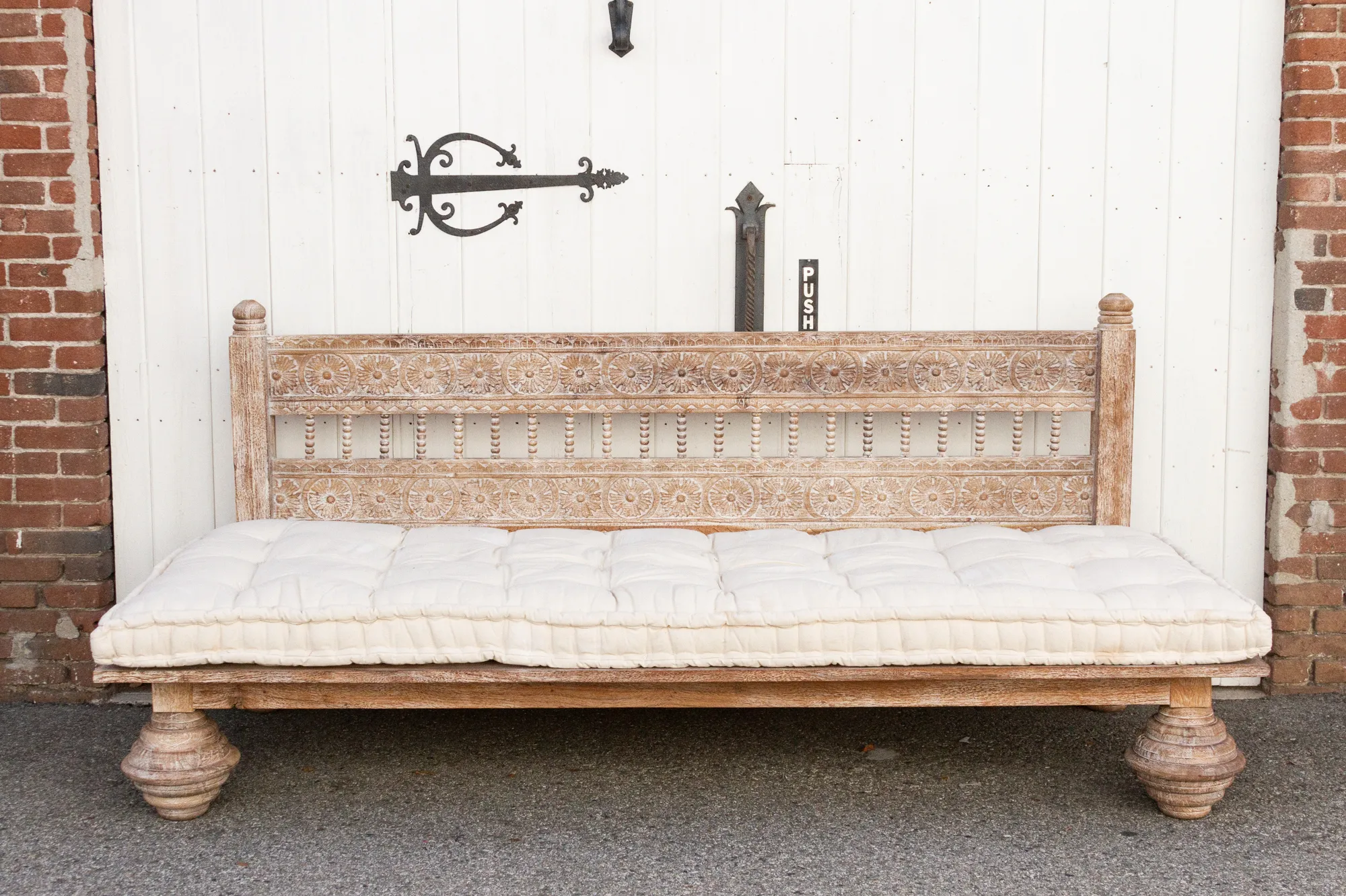 Whitewash Gulab Floral Carved Daybed - de-cor - Brown - Comfortable, Sturdy