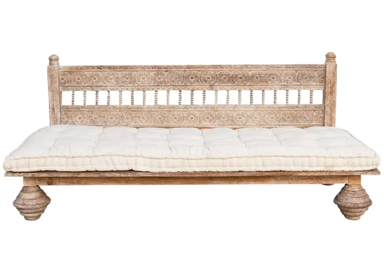 Whitewash Gulab Floral Carved Daybed - de-cor - Brown - Comfortable, Sturdy