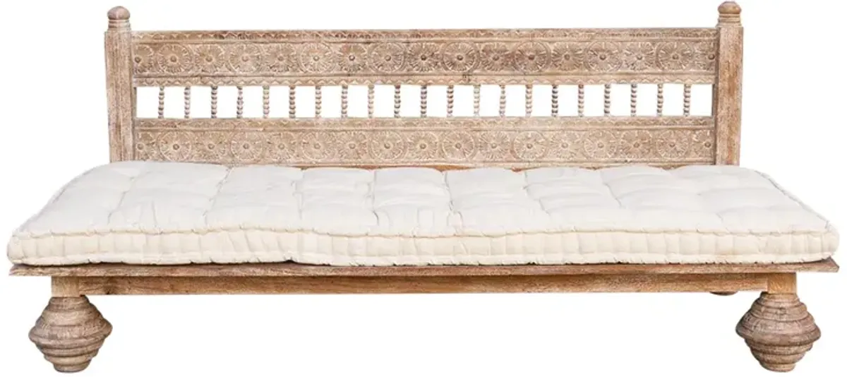 Whitewash Gulab Floral Carved Daybed - de-cor - Brown - Comfortable, Sturdy