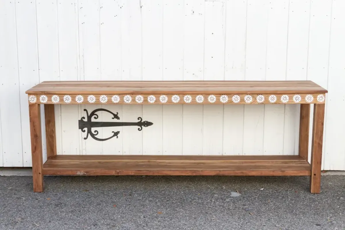 Reclaimed Teak Blossom Inlaid Console - de-cor - Brown