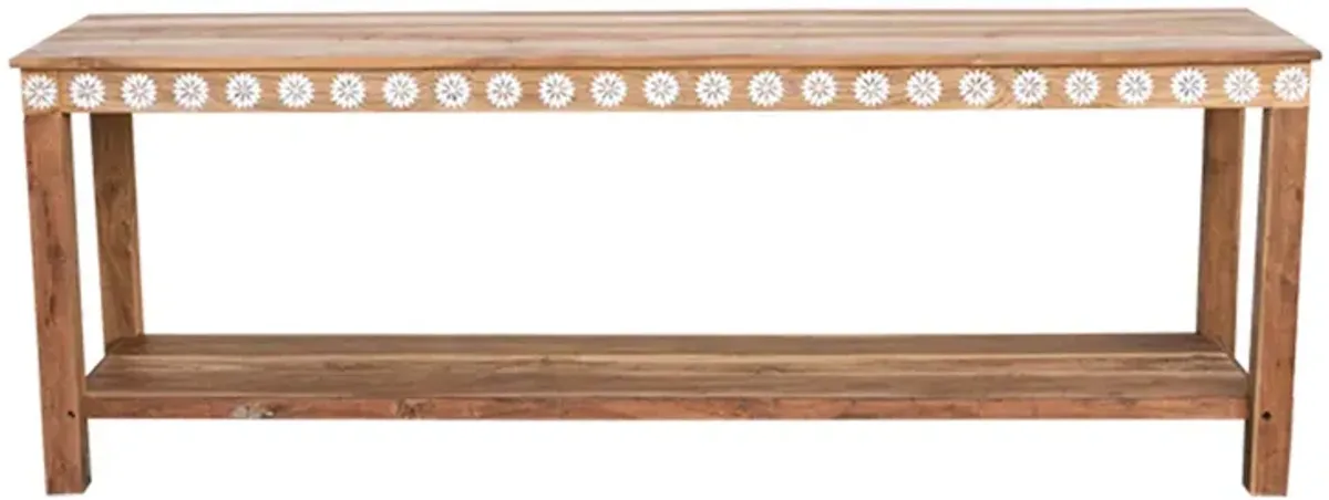 Reclaimed Teak Blossom Inlaid Console - de-cor - Brown