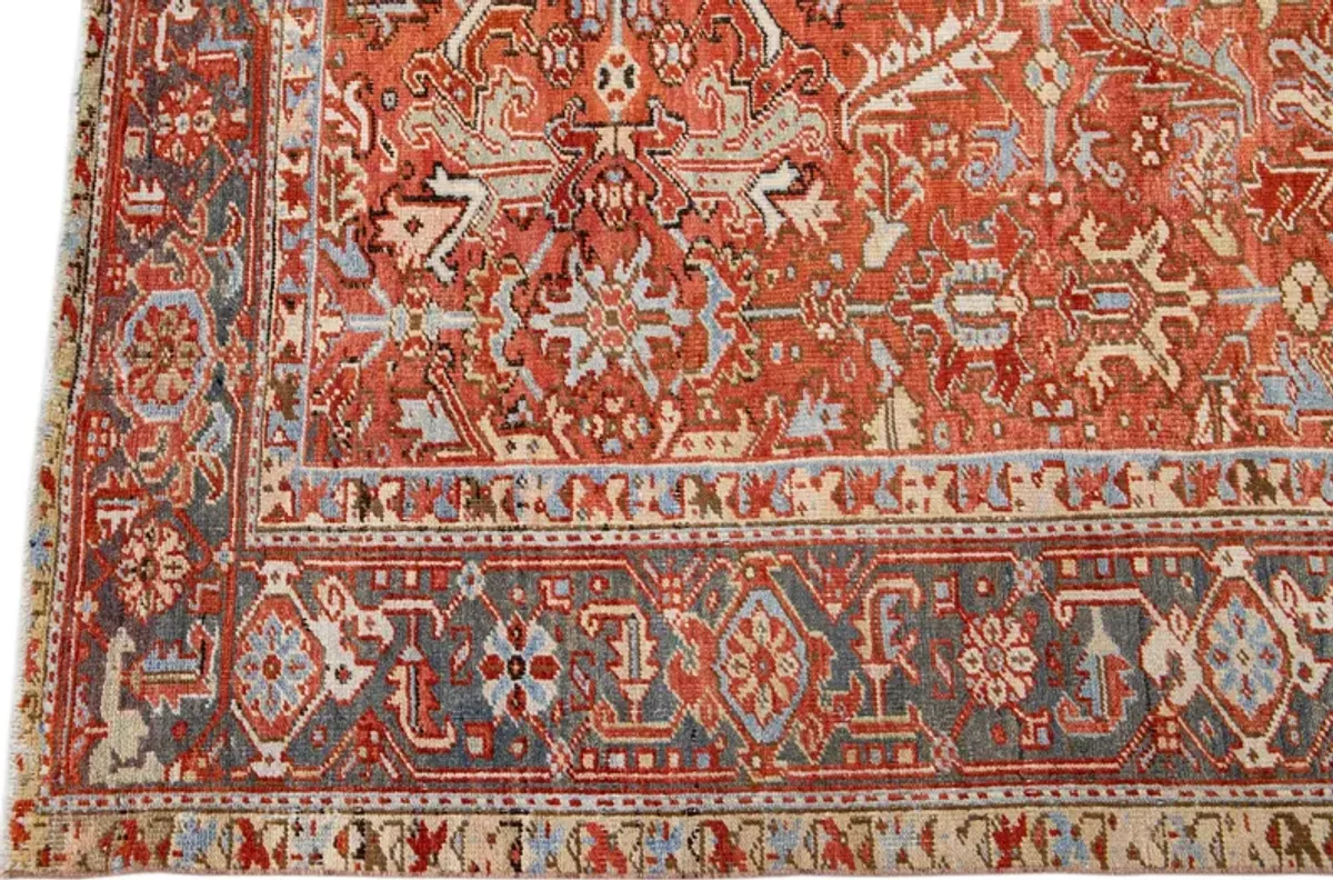 Antique Persian Heriz Rug - Apadana - Orange - Orange