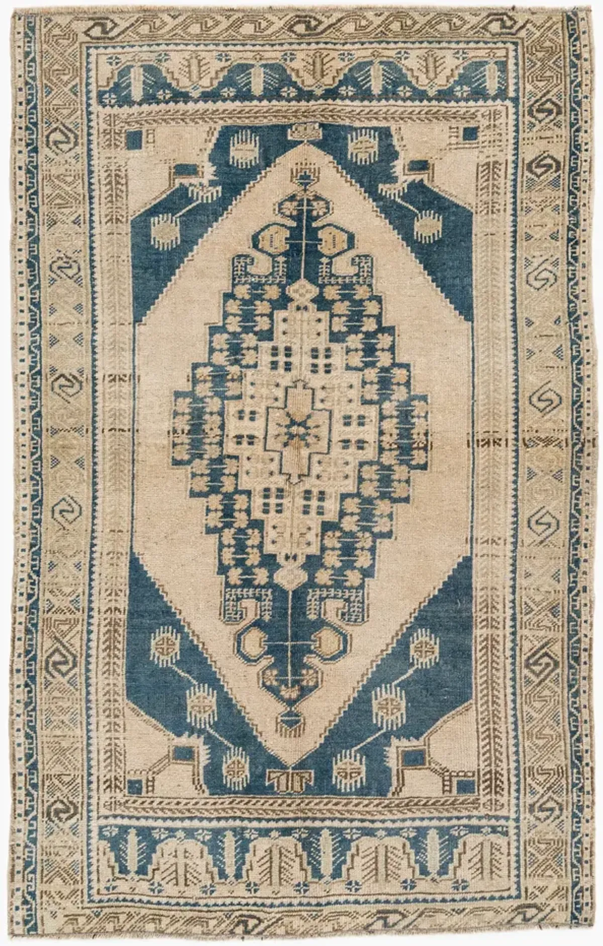 Beige Turkish Oushak Area Rug 3'7 X 5'8 - Blue - Blue