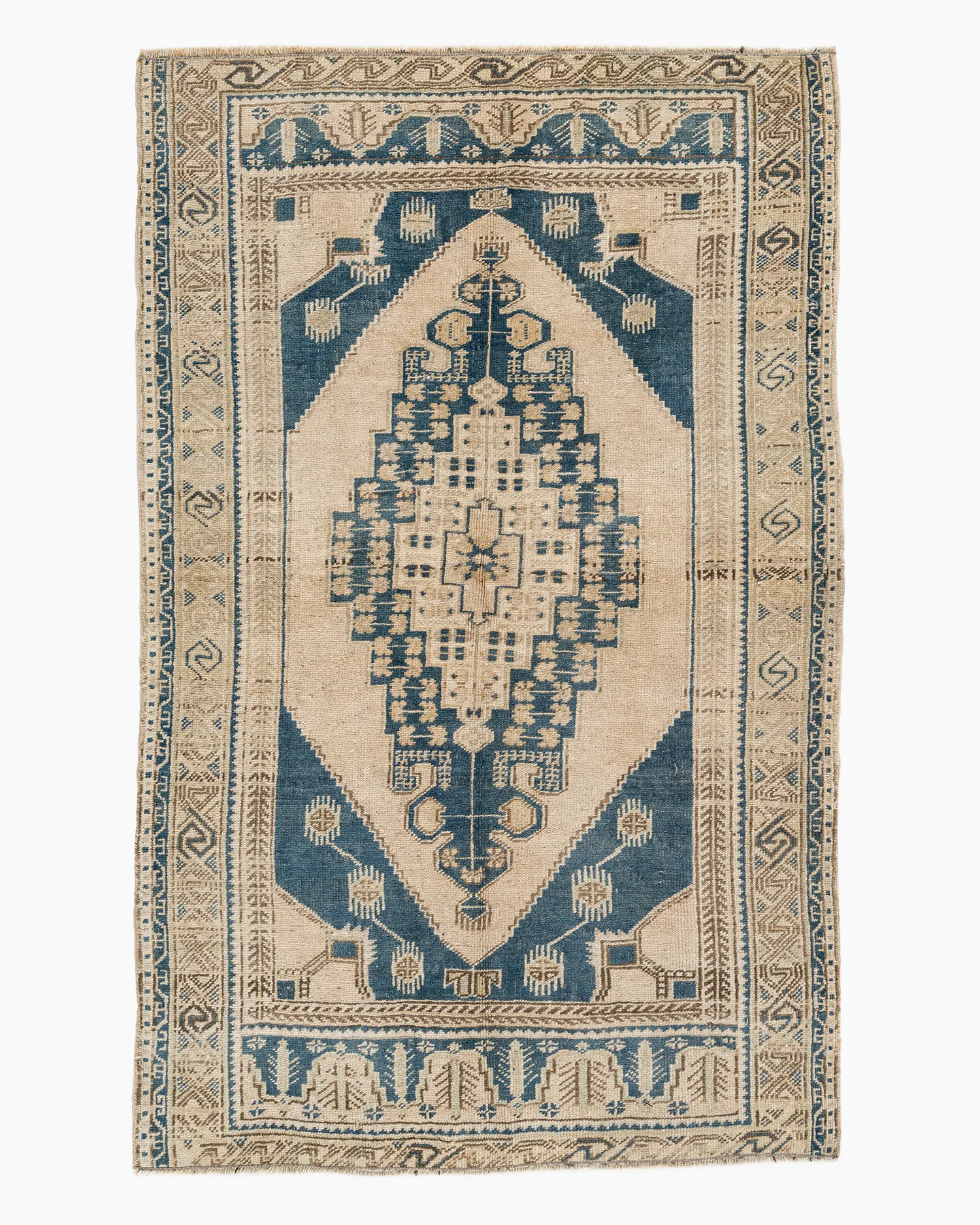 Beige Turkish Oushak Area Rug 3'7 X 5'8 - Blue - Blue